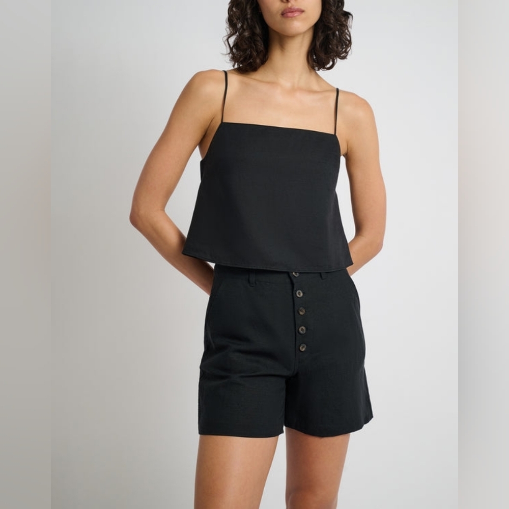 Onia Air Linen Square Neck Tank in Black (Size XS)